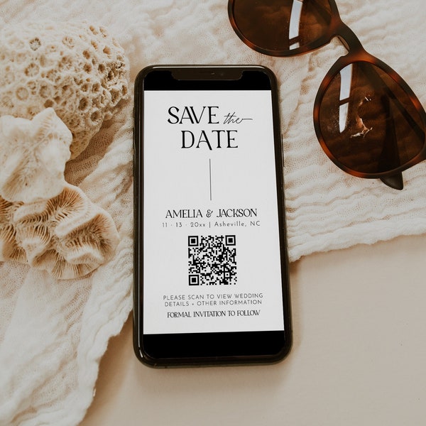 Electronic Save The Date Template, QR Code Save The Date Text, Text Message Save The Date, Editable Save The Date QR Code Template | Aspen