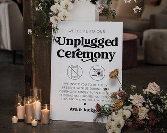 Unplugged Ceremony Sign Template, Boho Unplugged Wedding Poster, Unplugged Wedding Sign, Retro No Phones Sign, Editable, Printable | Charli