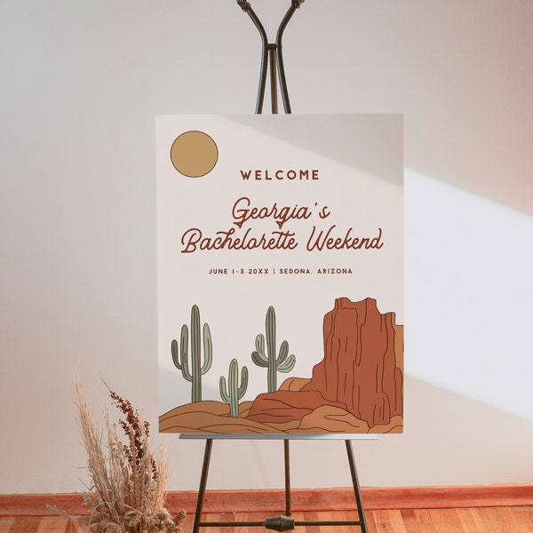 Desert Bachelorette Welcome Sign, Boho Welcome Sign Template, Cactus Bachelorette Welcome Sign Template, Arizona Bachelorette Sign | Betty