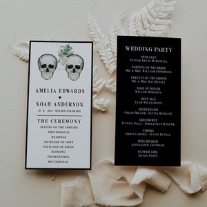 Halloween Wedding Program Template, Skull Wedding Editable Printable Wedding Program, Gothic Halloween Skull Program Template DIY Sabrina image 1