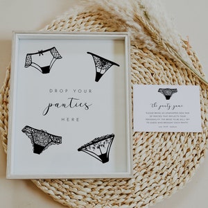 Drop Your Panties Here Sign And Panty Game Card, The Panty Game Card Template, Bachelorette Party Games, Lingerie Shower Games, Editable