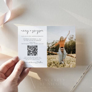 Modern Wedding Invitation, QR Code Wedding Invite Template, Minimalist Photo Editable Wedding Invite, Unique Wedding Invites QR Code | Emma