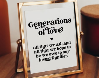 Generations Of Love Sign Template, Retro Wedding Sign Generations Of Love, Printable Wedding Sign Boho Retro, Generations Of Love CHARLI