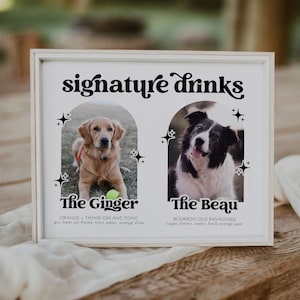 Retro Signature Drink Pet Sign Template, Cat OR Dog  Signature Cocktail Sign, Editable Printable Groovy Dog Signature Drink Sign