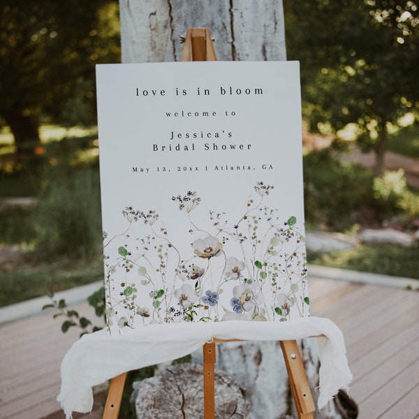 Love Is In Bloom Bridal Shower Welcome Sign, Wildflower Bridal Shower Shower Welcome Sign Template, Floral Bridal Shower Welcome Sign | Ashe