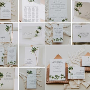 Tropical Wedding Template Bundle, Palm Tree Wedding Bundle, Monstera Greenery, Beach Wedding Essential Template Bundle, Palm Trees | Kaia