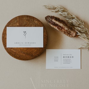 Minimal Business Card Template, Simple Business Card Editable Printable, Modern Minimal Business Card, Simple Floral Business Card | Fiona