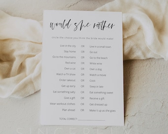 Bridal Shower Would She Rather, Editable Printable Bridal Shower Would She Rather, Instant Download Would She Rather Template, Game