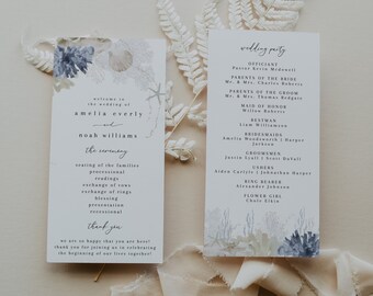 Beach Wedding Program, Editable Printable Tropical Sea Themed Ceremony Program, Destination Wedding Ceremony Program, Sea Wedding | Arista