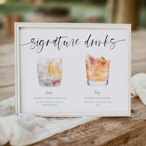 Signature Drink Sign, Signature Cocktail Sign, Cocktail Menu, Wedding Bar Menu, Printable Signature Cocktails Sign, Signature Drink | Harper