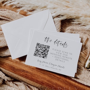 Details Card With Wedding Website QR Code, Details Card QR Code, Retro Details Card QR Code, Wedding Details Card Qr Code Website | Harper