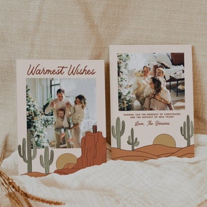 Boho Photo Christmas Card, Western Christmas Card Editable, Terracotta Christmas Card, Photo Holiday Card Template, Warmest Wishes | Betty