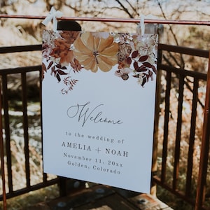 Autumn Wedding Welcome Sign, Fall Wedding Welcome Sign Editable Printable, Pumpkin Welcome Sign Template, Fall Pumpkin Fall Sign DIY | Amber