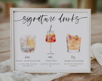 Signature Cocktail Sign, Signature Drinks Sign, Editable Signature Cocktails Template, Minimalist Printable Bar Menu, Bar Menu | Harper
