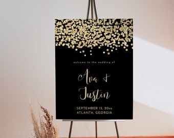 Eve | New Years Eve Wedding Welcome Sign, New Years Eve Wedding, New Years Wedding Welcome Sign, Black and Gold Wedding Welcome Sign, Corjl