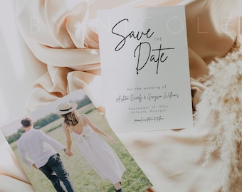 Modern Save the Date, Save the Date Template, Printable Save the Date, Minimalist Save The Date Card, Photo Save the Date Template | Juliet