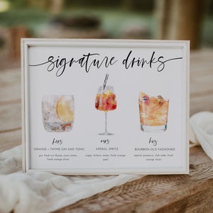 Signature Cocktail Sign, Signature Drinks Sign, Editable Signature Cocktails Template, Minimalist Printable Bar Menu, Bar Menu | Harper