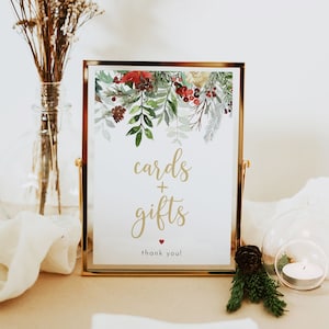 Winter Wedding Cards And Gifts Sign, Printable Christmas Wedding Cards And Gifts, Editable Holiday Cards And Gifts Sign Template DIY | Holly