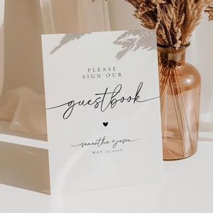 Wedding Guest Book Sign, Please Sign Our Guestbook, Wedding Guestbook Sign Template, Please Sign Our Guestbook Sign, Canva Editable | Olivia