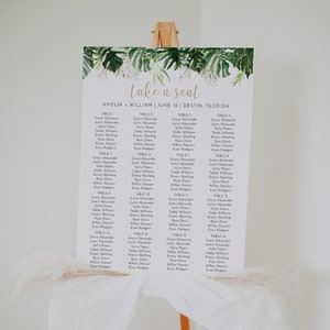 Tropical Seating Chart, Editable Seating Chart, Beach Wedding Seating Chart, Tropical Wedding Sign, Palm Leaf Seating Chart, Beach | Luana