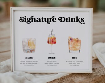 Bar Menu Template, Signature Drink Sign, Editable Signature Cocktails Template, Printable Signature Cocktails Sign, Bar Menu Template CHARLI