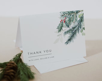 Printable Thank You Card, Winter Greenery Thank You Card, Christmas Thank You Card, Editable Thank You Card, Holiday Thank You Cards | Eira