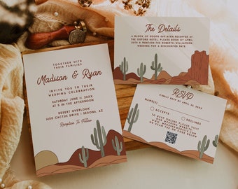 Western Wedding Invitations, Desert Wedding Invitation Suite, Cactus Invitation, Bohemian Wedding Invitation, Southwestern Ranch | Betty