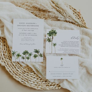 Beach Wedding Invitation Suite, Beach Wedding Invitation, Destination Wedding Template, Beach Wedding, Elegant Tropical Wedding | Kaia