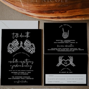 Gothic Wedding Invitation Suite Template, Printable Halloween Wedding Invitation Template, Gothic Wedding Invite Suite, Skeleton  | Cordelia