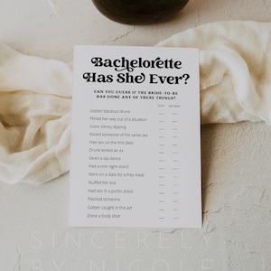 Has She Ever Bachelorette Game Template, Ever Or Never Bachelorette Game Printable, Bachelorette Party Games, Retro Bachelorette | Charli