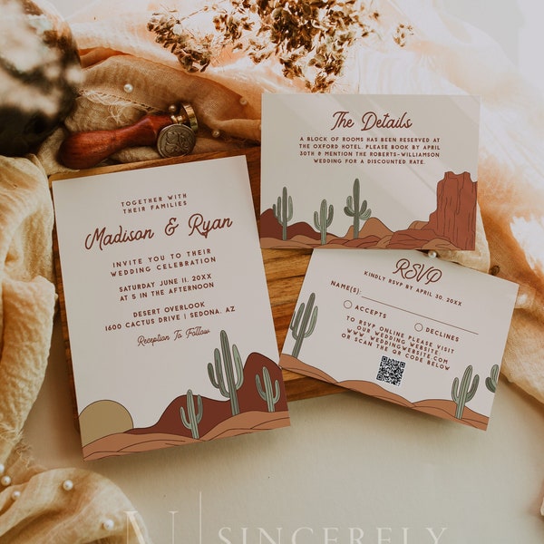 Western Wedding Invitations, Desert Wedding Invitation Suite, Cactus Invitation, Bohemian Wedding Invitation, Southwestern Ranch | Betty