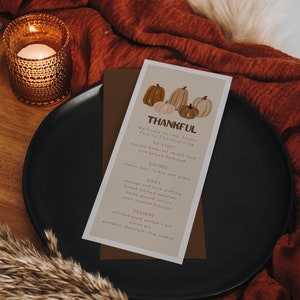 Szablon menu na Święto Dziękczynienia, świąteczne menu na jesień z dyniami, szablon menu na kolację z okazji Święta Dziękczynienia, menu z dyniami, menu jesienne, menu na Święto Dziękczynienia
