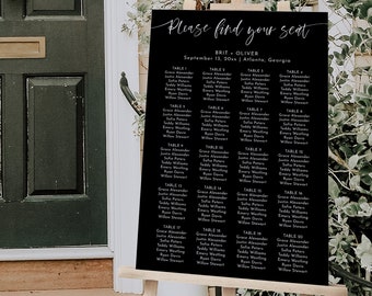 Black Wedding Seating Plan, Modern Seating Chart Template, Modern Minimalist Black Seating Chart Template Download, DIY Seating Plan | Avril
