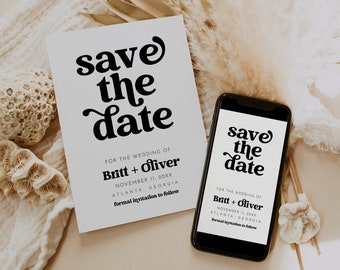 Retro Save The Date Template, Boho Save The Date Editable Printable, 70's Save The Date Modern Retro, Save The Date DIY, Corjl CHARLI