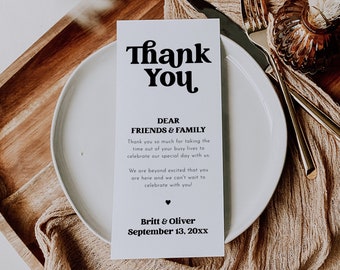 Thank You Napkin Note, Modern Thank You Letter, Wedding Napkin Note, Wedding Menu Thank You, Wedding Table Thank You Card, Menu
