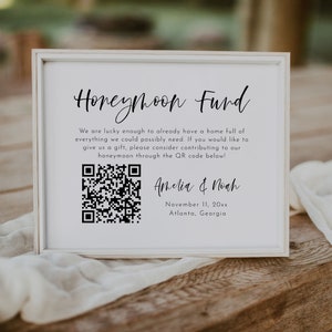 Honeymoon Fund QR Code Sign, Wedding QR Code Sign Printable, Venmo QR Code Modern Wedding Sign, Minimalist Wedding Honeymoon Sign | Harper