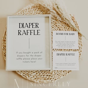Modern Diaper Raffle Sign + Card, Editable Printable Books For Baby Card, Diaper Raffle Game Ticket, Books For Baby Enclosure Cards | Aspen