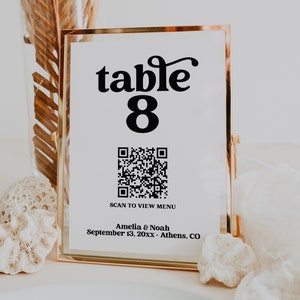 QR Code Table Number Template, Editable Printable Retro Table Number Scan To View Menu QR Code, QR Code Table Numbers, Menu Qr Code