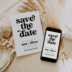 Retro Save The Date Template, Boho Save The Date Editable Printable, 70's Save The Date Modern Retro, Save The Date DIY, Corjl CHARLI