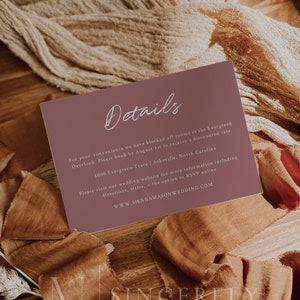 Minimal Details Card Template, Editable Printable Details Card, Enclosure Card Modern Script, Elegant Wedding Stationary Dusty Rose | Serena