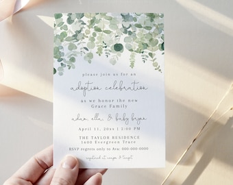 Ashton | Greenery Adoption Announcement Template, Editable Printable Adoption Celebration Invitation, Greenery Gender Neutral Baby Invites