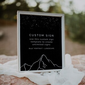Mountain Sign Template, Editable Printable Mountain Themed Sign Template, Custom Mountain Sign, Sign Template Mountain Sky Outdoors | Echo