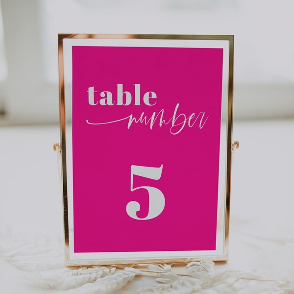 Colorful Wedding Table Numbers, Bright Pink Table Numbers, Hot Pink Table Number Template, Vibrant Wedding Table Number, Pink Decor | Fallon