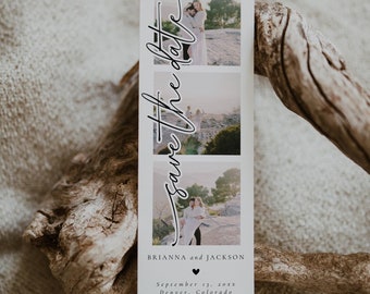 Photo Strip Save the Date, Photo Booth Save the Date, Photo Strip Canva Save the Date Template, Photo Strip Save The Date Canva | Olivia