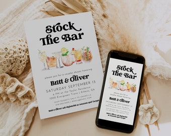 Stock The Bar Invitation, Retro Couples Shower Invitation, Stock The Bar Template, Couples Shower Invite Editable Printable, Retro CHARLI