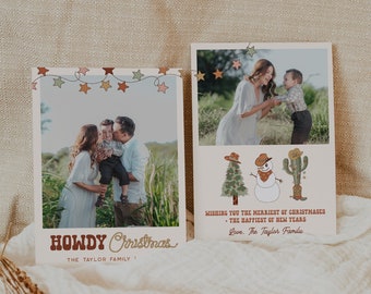 Cowboy Christmas Card Template, Western Christmas Cards, Photo Christmas Cards, Southwest Christmas Cards, Editable Printable Christmas Card