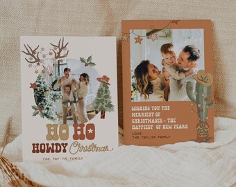 Cowboy Christmas Card Template, Western Christmas Cards, Photo Christmas Cards, Southwest Christmas Cards, Editable Printable | Jessie