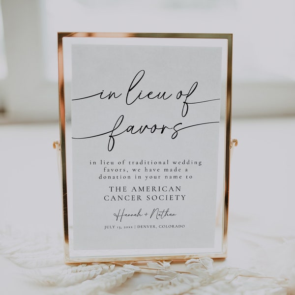 In Lieu of Favors Sign, Minimalist In Lieu of Favors Sign, Charity Donation Sign, Modern Minimal Wedding, Retro In Lieu Of Favors | Olivia