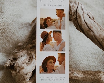 Photo Strip Save the Date, Photo Booth Save the Date, Photo Strip Canva Save the Date Template, Photo Strip Save The Date QR Code | Alice