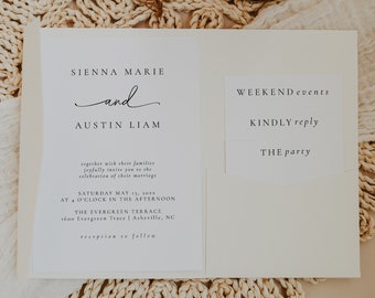 Pocket Wedding Invitation Template, Printable Pocket Wedding Invitation Template, Modern Pocket Wedding Invitation, Elegant Invite | Olivia